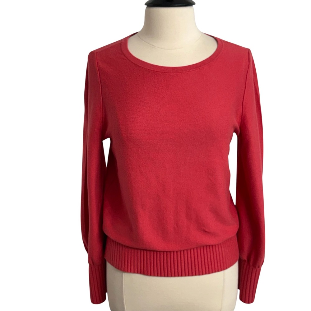 Ann Taylor Factory Women Balloon Sleeves Pullover Crew-Neck Sweater